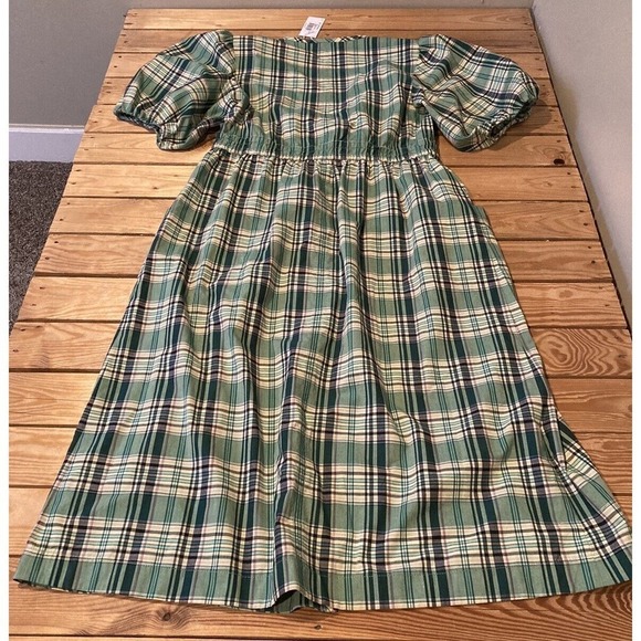 NWT $495 Derek Lam 10 Crosby Plaid Midi Dress Size 14 Women’s Green - Picture 2 of 10